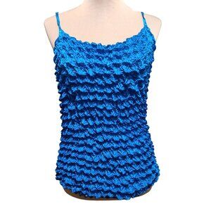 Womens One Size Blue Tank Top Crinkle Popcorn Bubble Y2K 90s Chic Cami Vintage